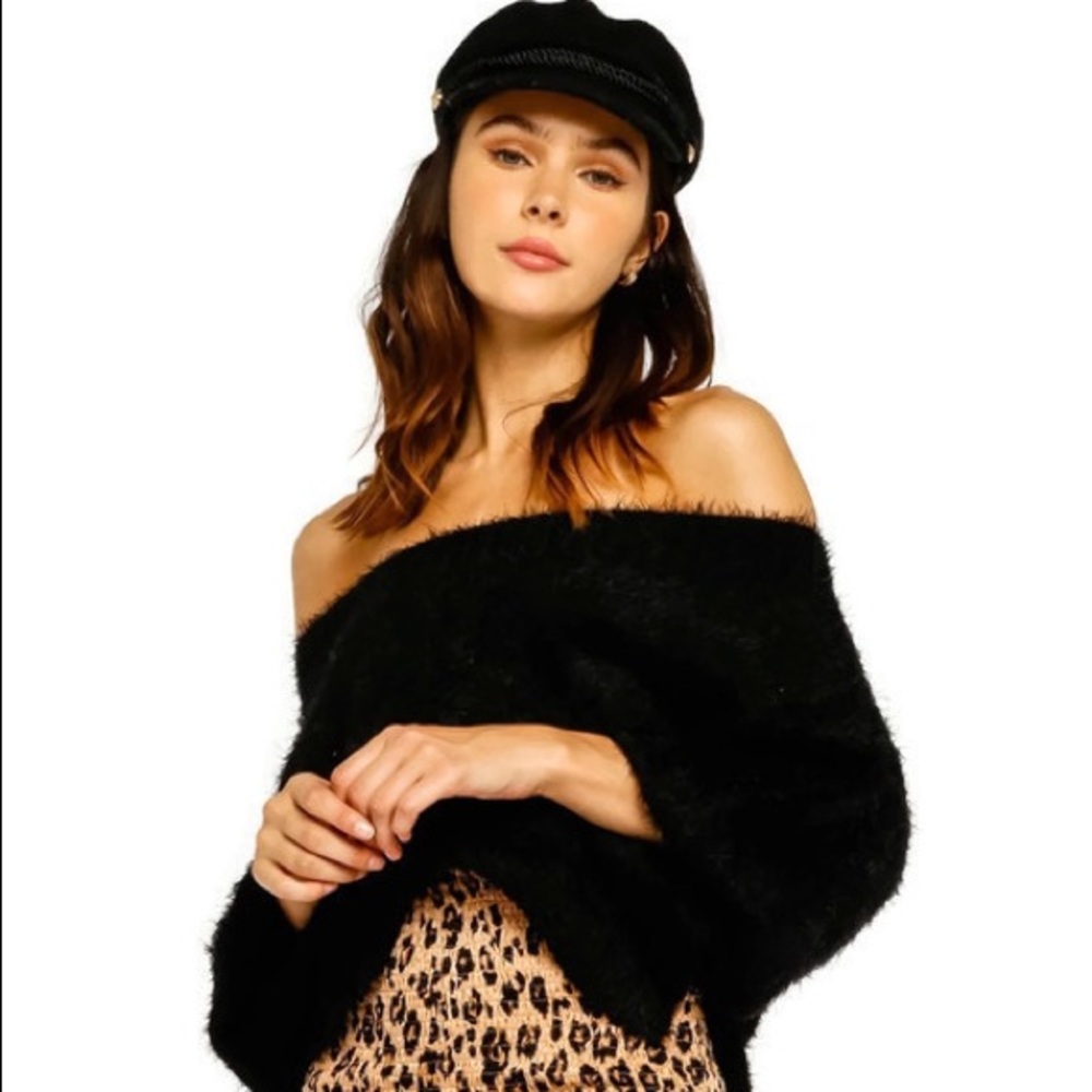 Olivaceous Fuzzy Off Shoulder Sweater